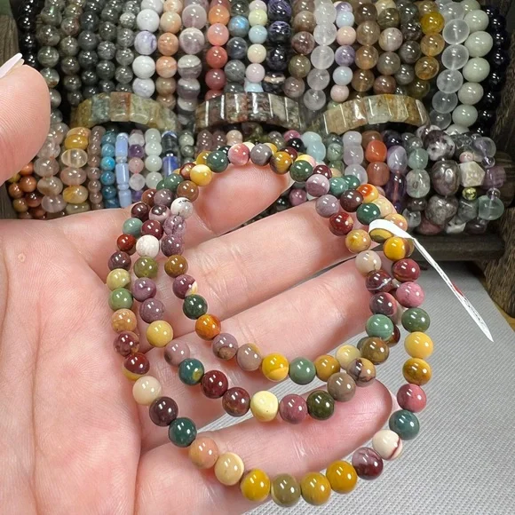 5.3mm Alashan Agate Multicolor Beaded 3 Laps Bracelet Or Necklace Natural Quartz - Picture 3 of 11